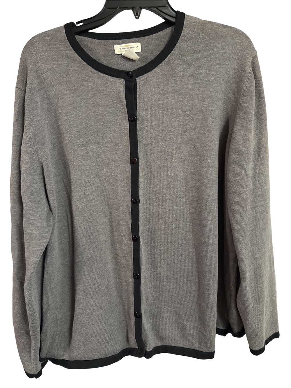 Yarnworks Cardigan Size 2X Gray Black Acrylic Cotton Sweater